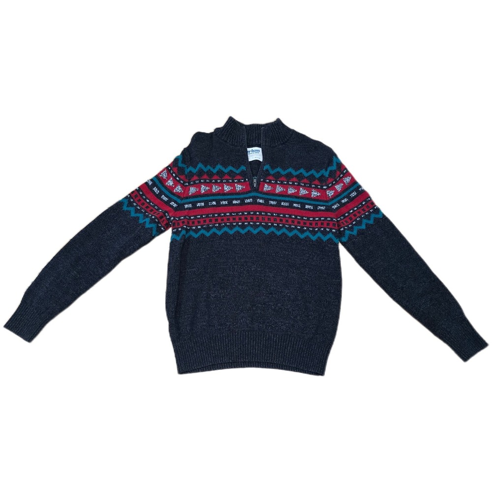 Urban Pipeline Mens Quarter Zip Fair Isle Sweater Gray Red Geometric Knit Medium